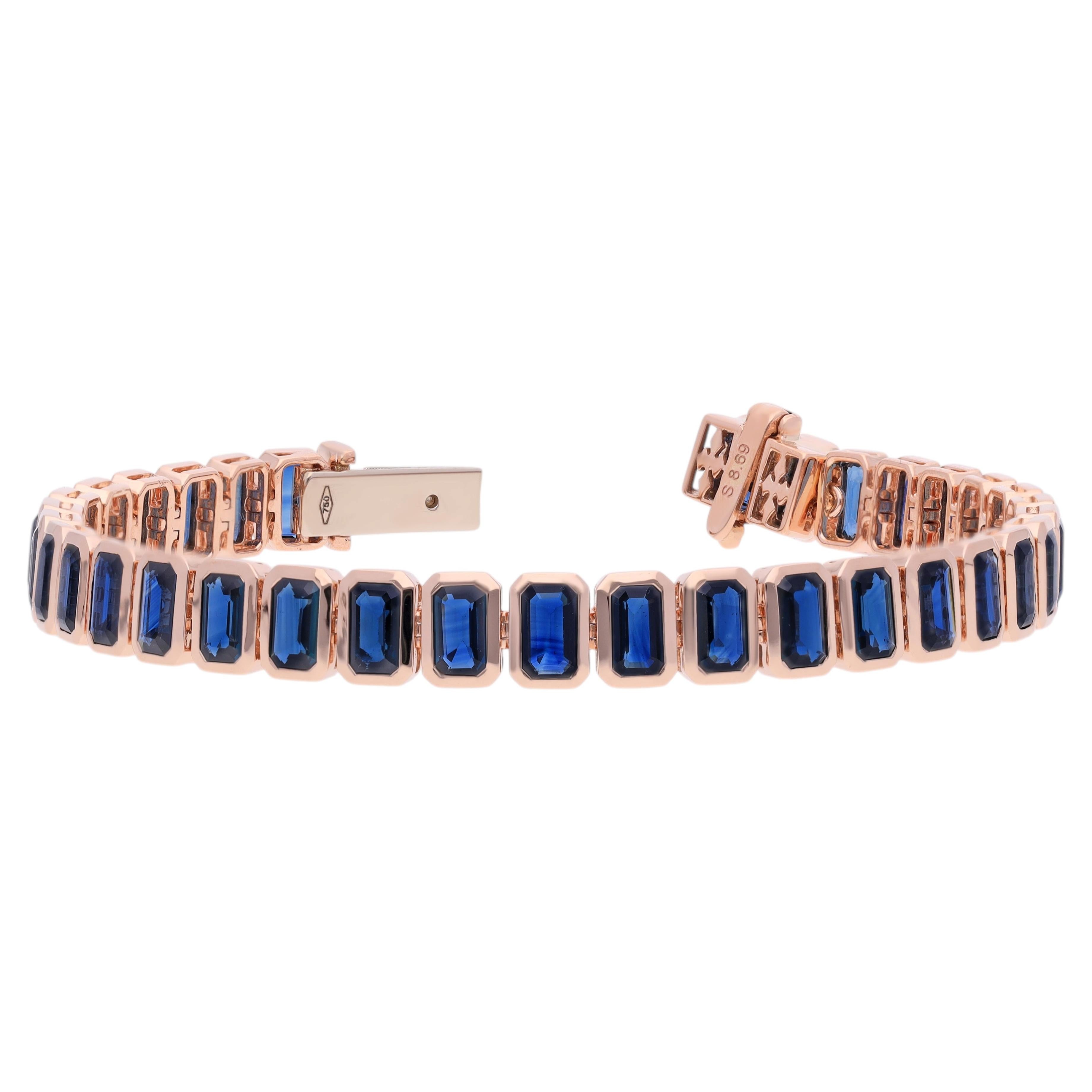 Pulsera de zafiros azules engastados en oro rosa de 18 quilates en venta