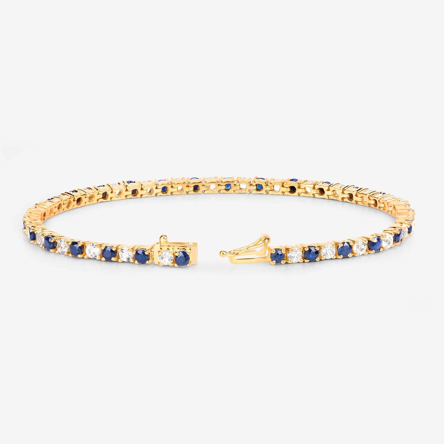 da uomo o donna Bracciale con zaffiro blu Topazio bianco 6,6 carati Argento placcato oro giallo 18K in vendita