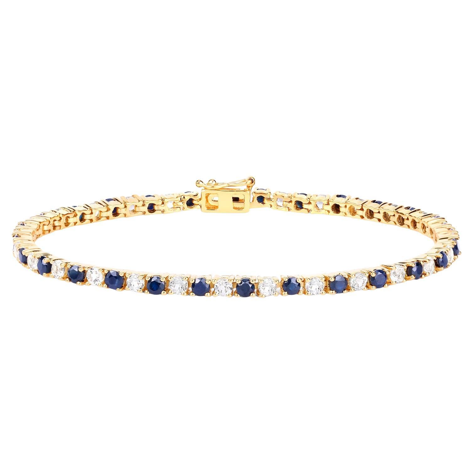 Bracciale con zaffiro blu Topazio bianco 6,6 carati Argento placcato oro giallo 18K in vendita