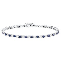 Blue Sapphire Bracelet White Topaz 6.86 Carats Sterling Silver