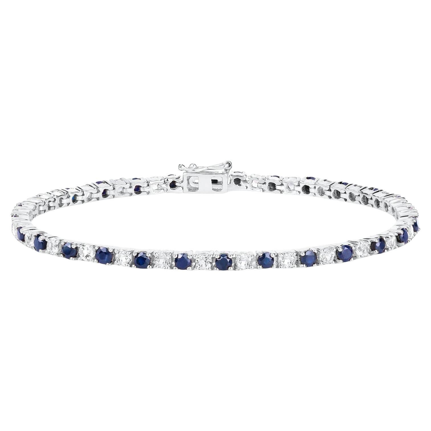 Blue Sapphire Bracelet White Topaz 6.86 Carats Sterling Silver