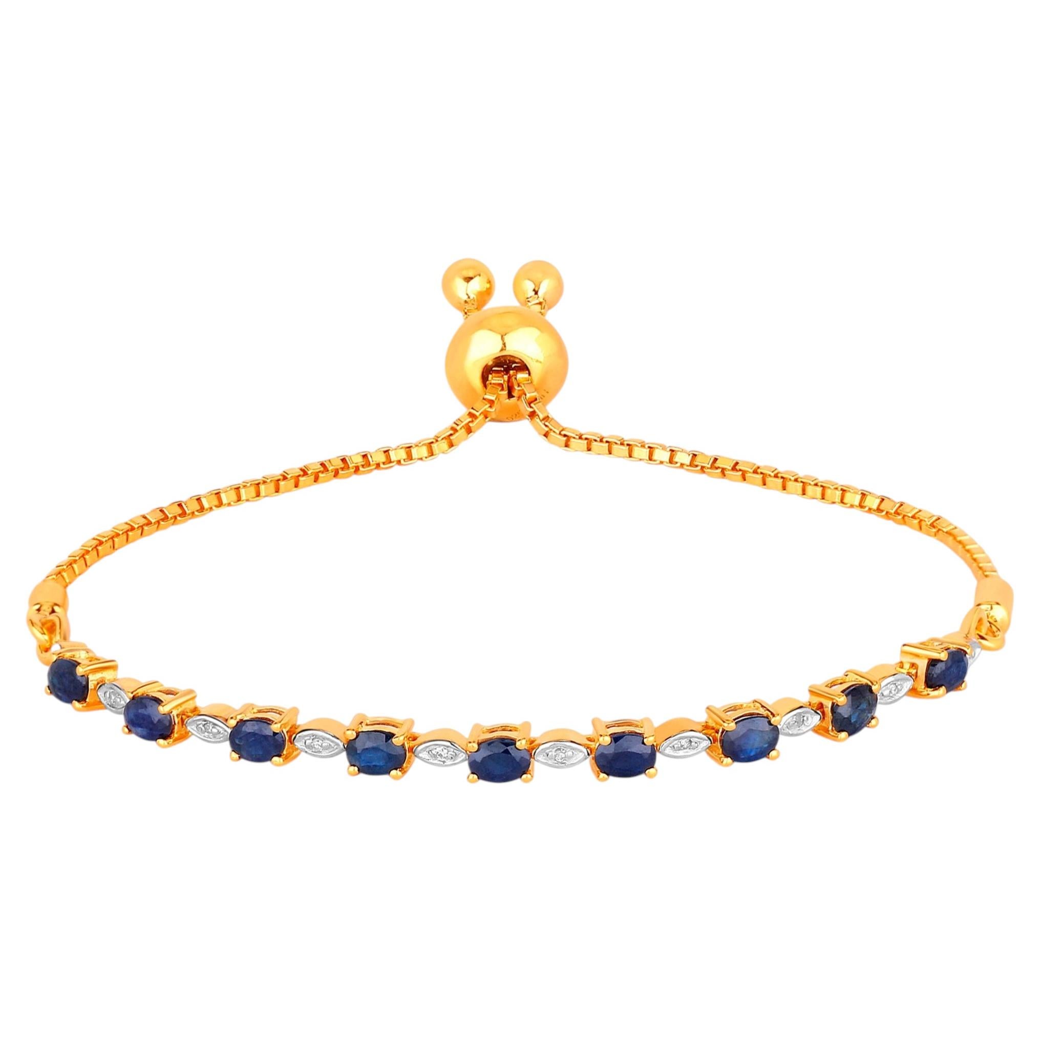 Bracciale con zaffiro blu e diamanti da 1,8 carati, argento placcato in oro in vendita