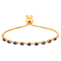 Blue Sapphire Bracelet With Diamonds 1.8 Carats Gold Plated Silver