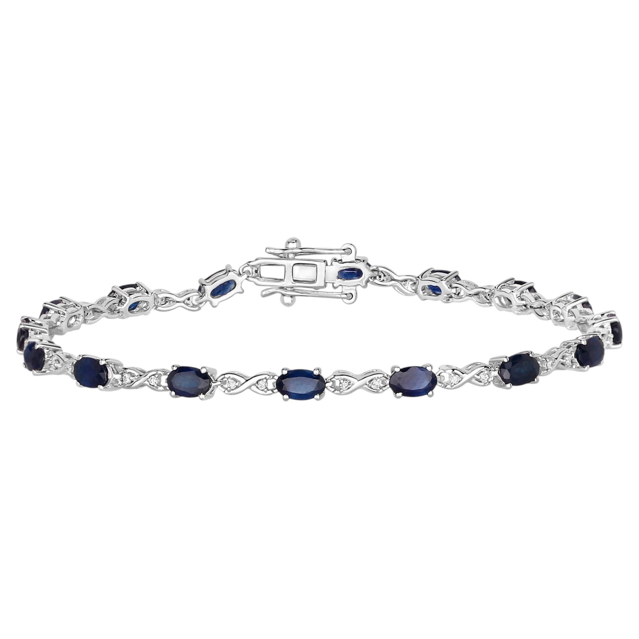 Pulsera Zafiro Azul Con Diamantes 3,6 Quilates Oro Blanco 14K