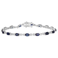 Blue Sapphire Bracelet With Diamonds 3.6 Carats 14K White Gold