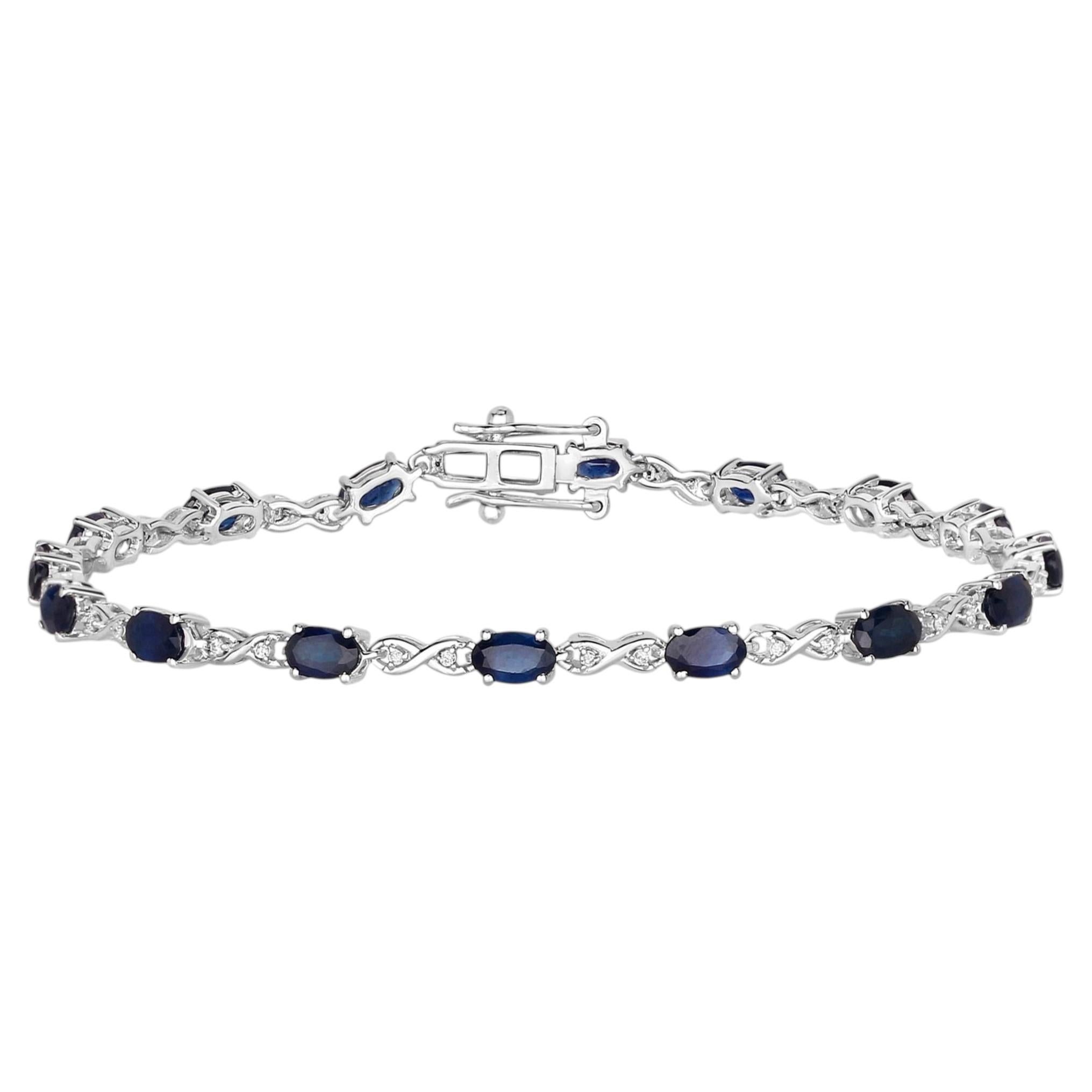 Blue Sapphire Bracelet With Diamonds 3.6 Carats 14K White Gold
