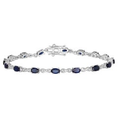 Bracciale con zaffiro blu e diamanti 3,6 carati in oro bianco 14 carati