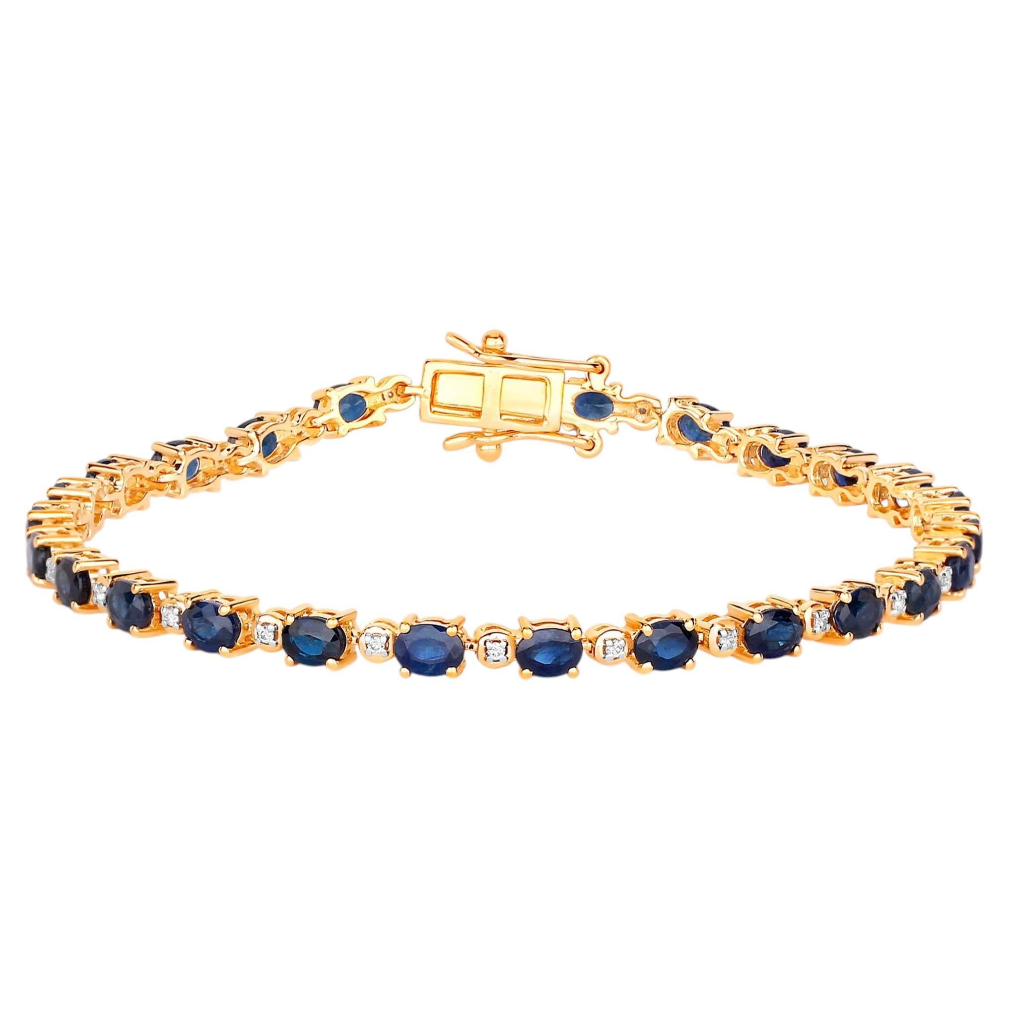 Bracciale con zaffiro blu e diamanti 5,54 carati in oro giallo 14 carati