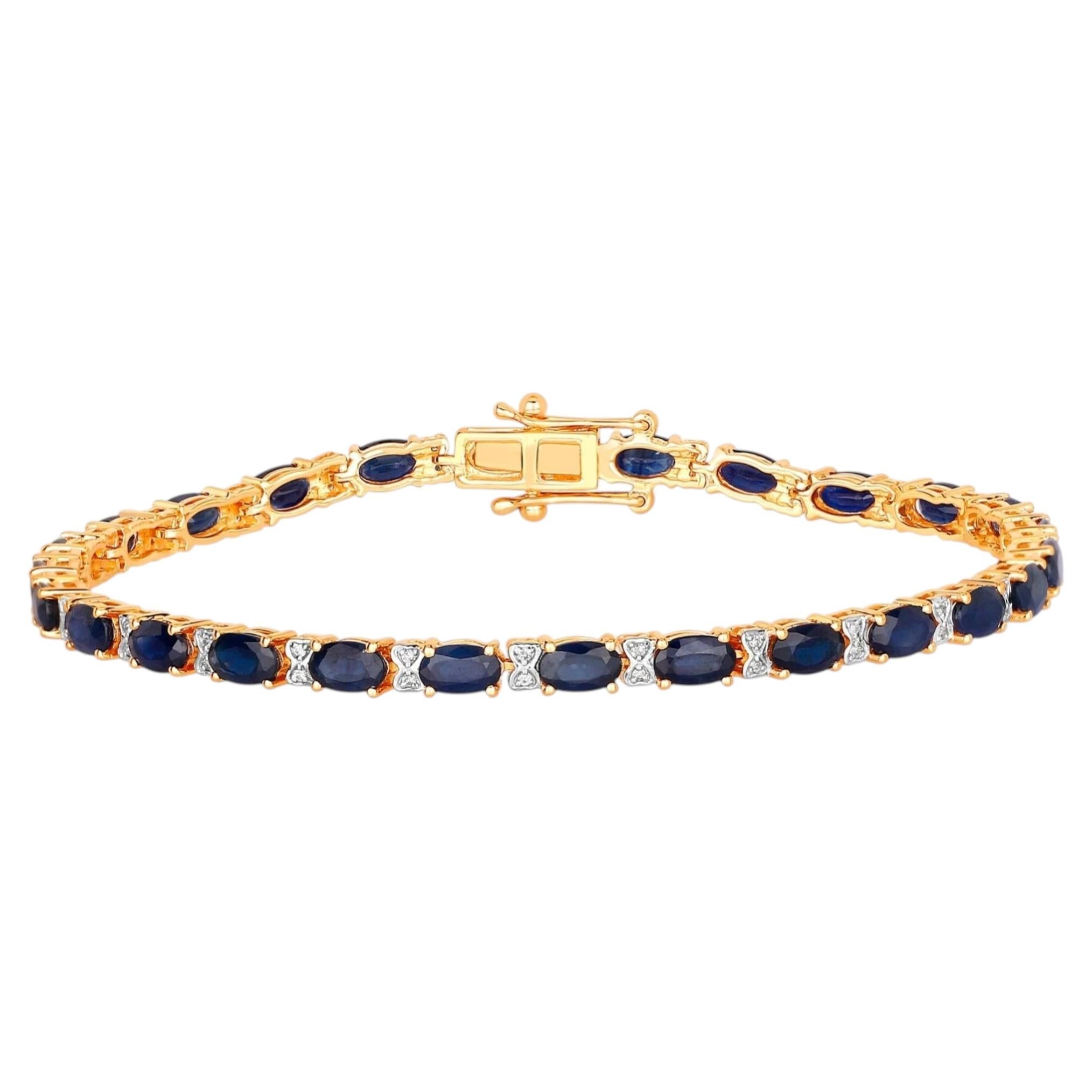 Blue Sapphire Bracelet With Diamonds 5.84 Carats 14K Yellow Gold