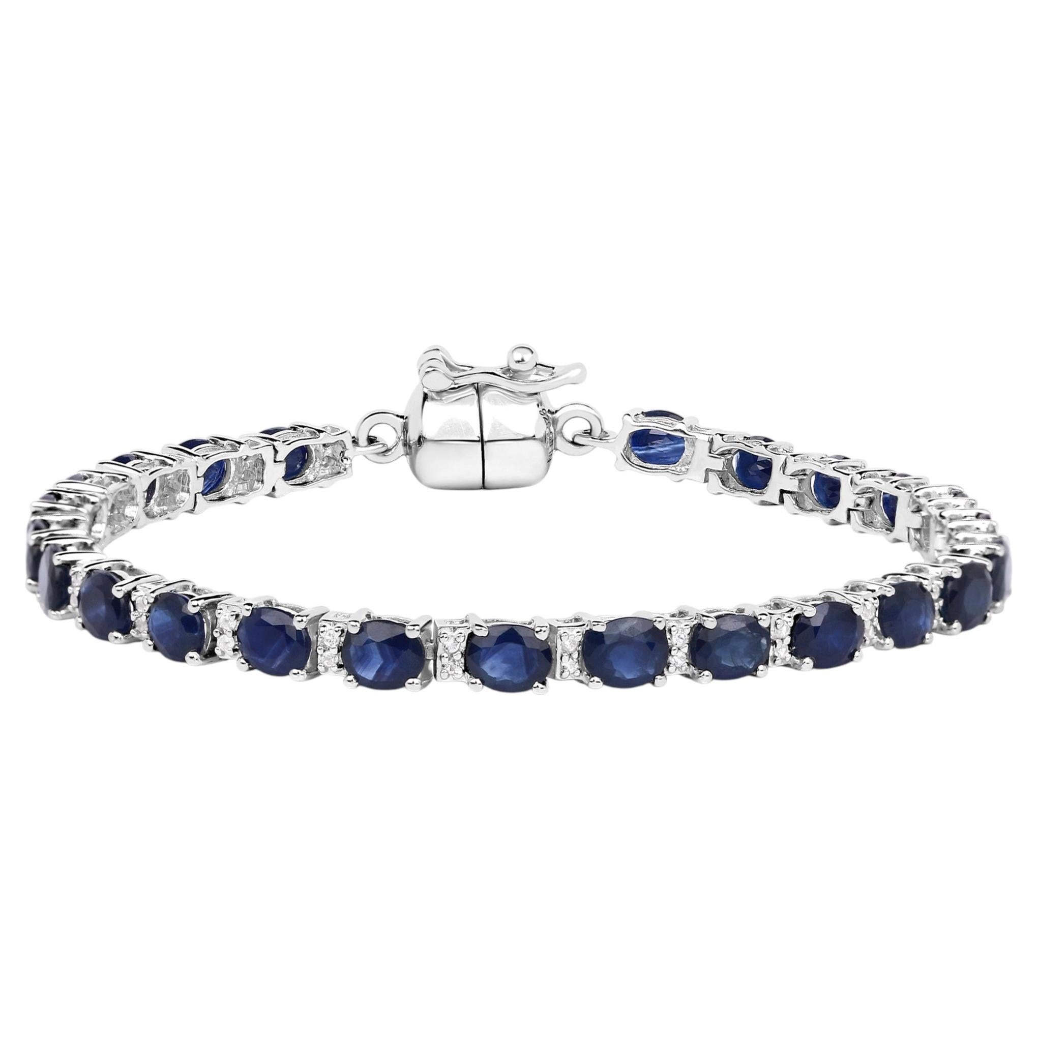 Blue Sapphire Bracelet With White Topaz 8.38 Carats Sterling Silver