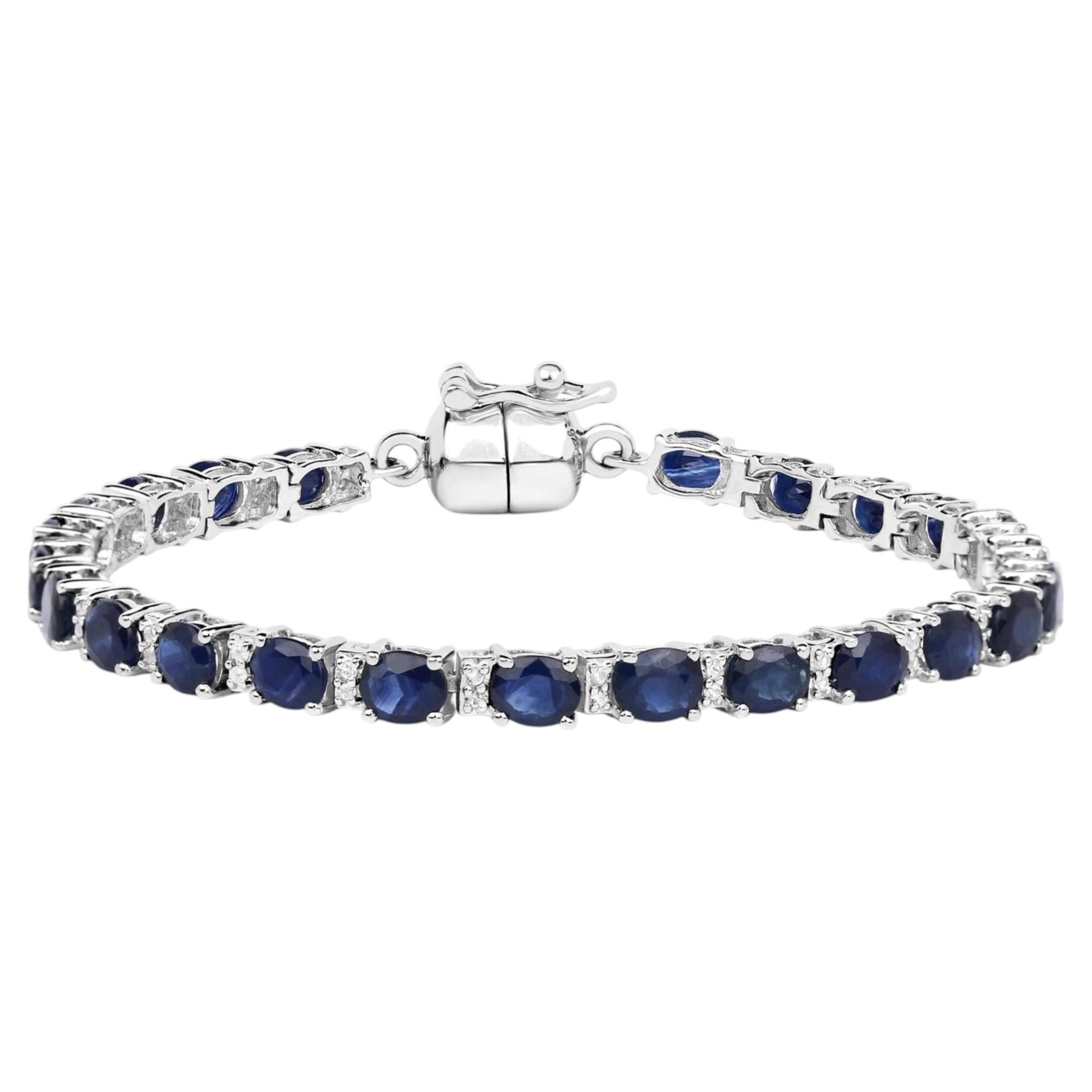 Pulsera Zafiro Azul con Topacio Blanco 8,38 Quilates Plata de Ley