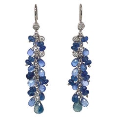 Blue Sapphire Briolette Drop Summer Earrings in 18k Gold