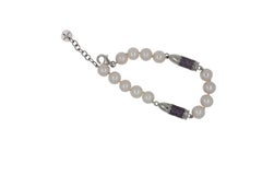 Blue Sapphires Pave Set Rocket Bullet White Pearl Sterling Silver Bracelet