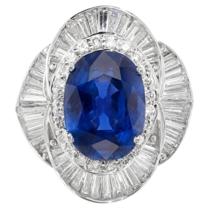 Bague de fiançailles en saphir bleu de Birmanie, non chauffée et diamant, certifié SSEF.