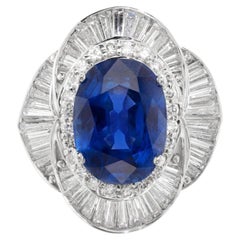 Blue Sapphire Burma No Heat And Diamond Engagement Ring , SSEF Certified.