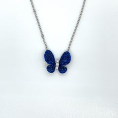 Blue Sapphire Butterfly Necklace in 18 Karat White Gold