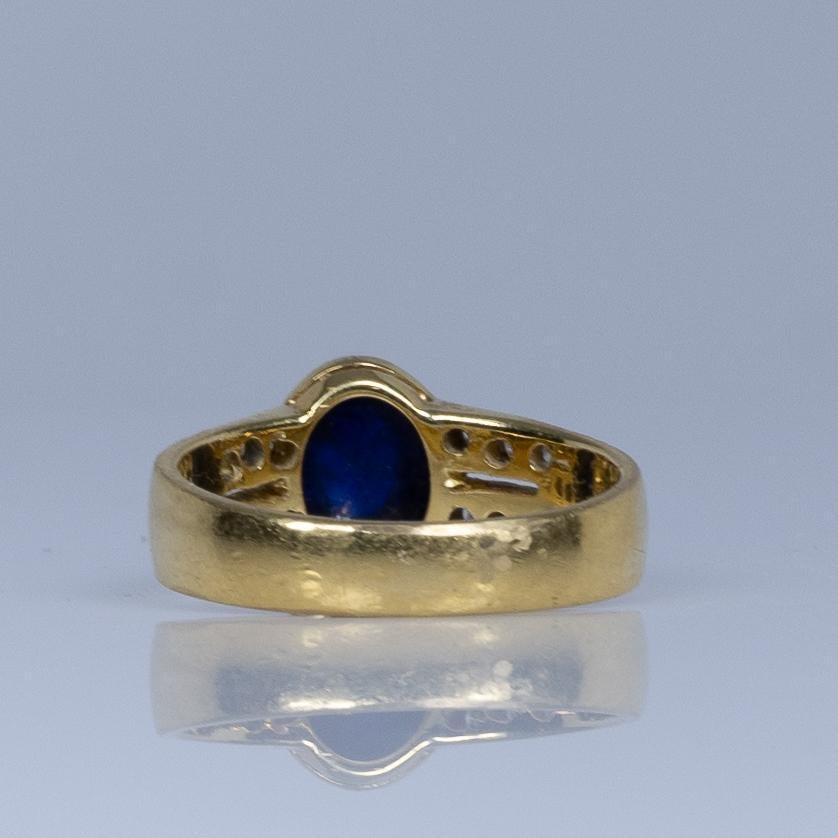 Blue Sapphire Cabochon Bezel Set in Diamond Split Shank 90% Yellow Gold Ring 1