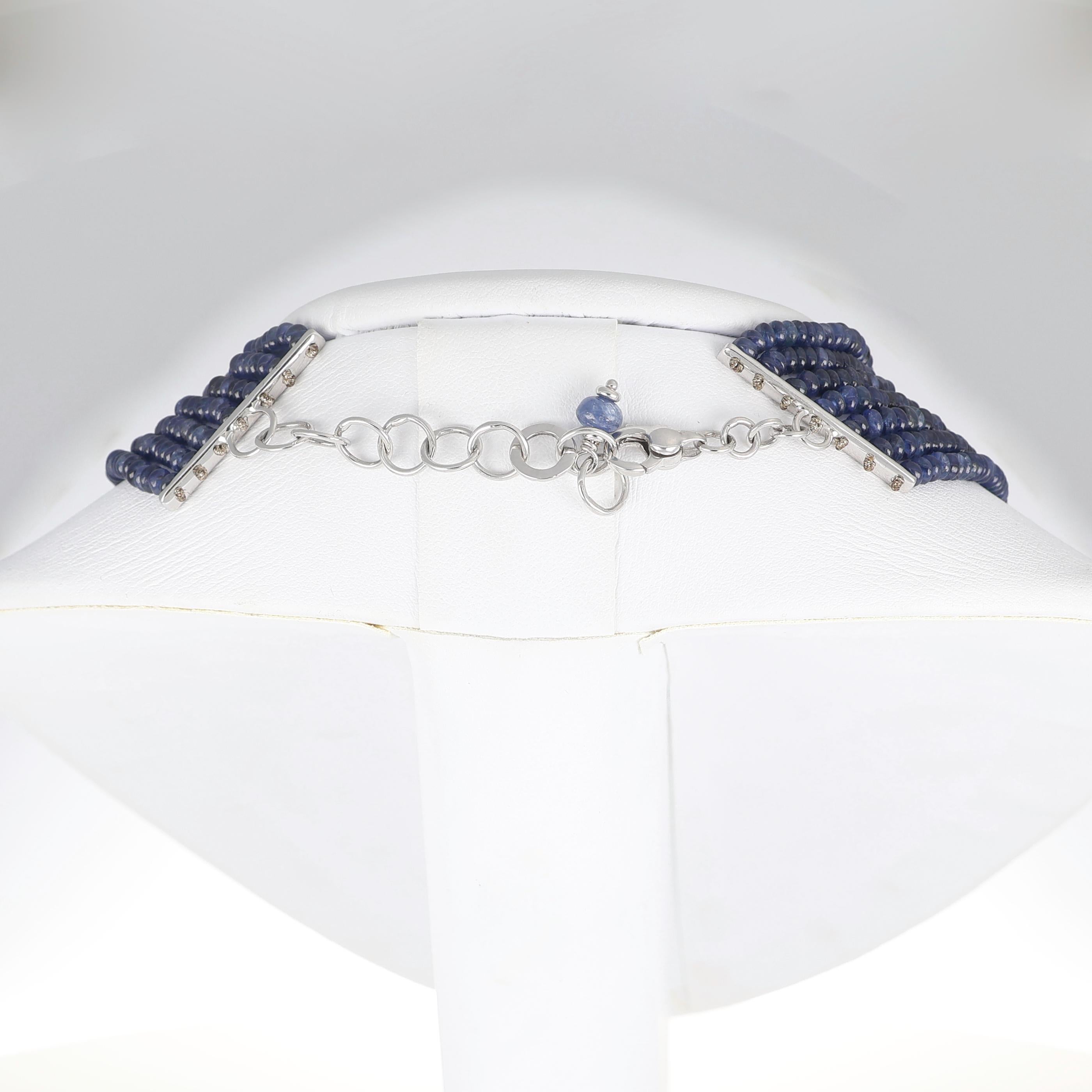 Blue Sapphire Cabochon Choker Necklace with Diamonds For Sale 1
