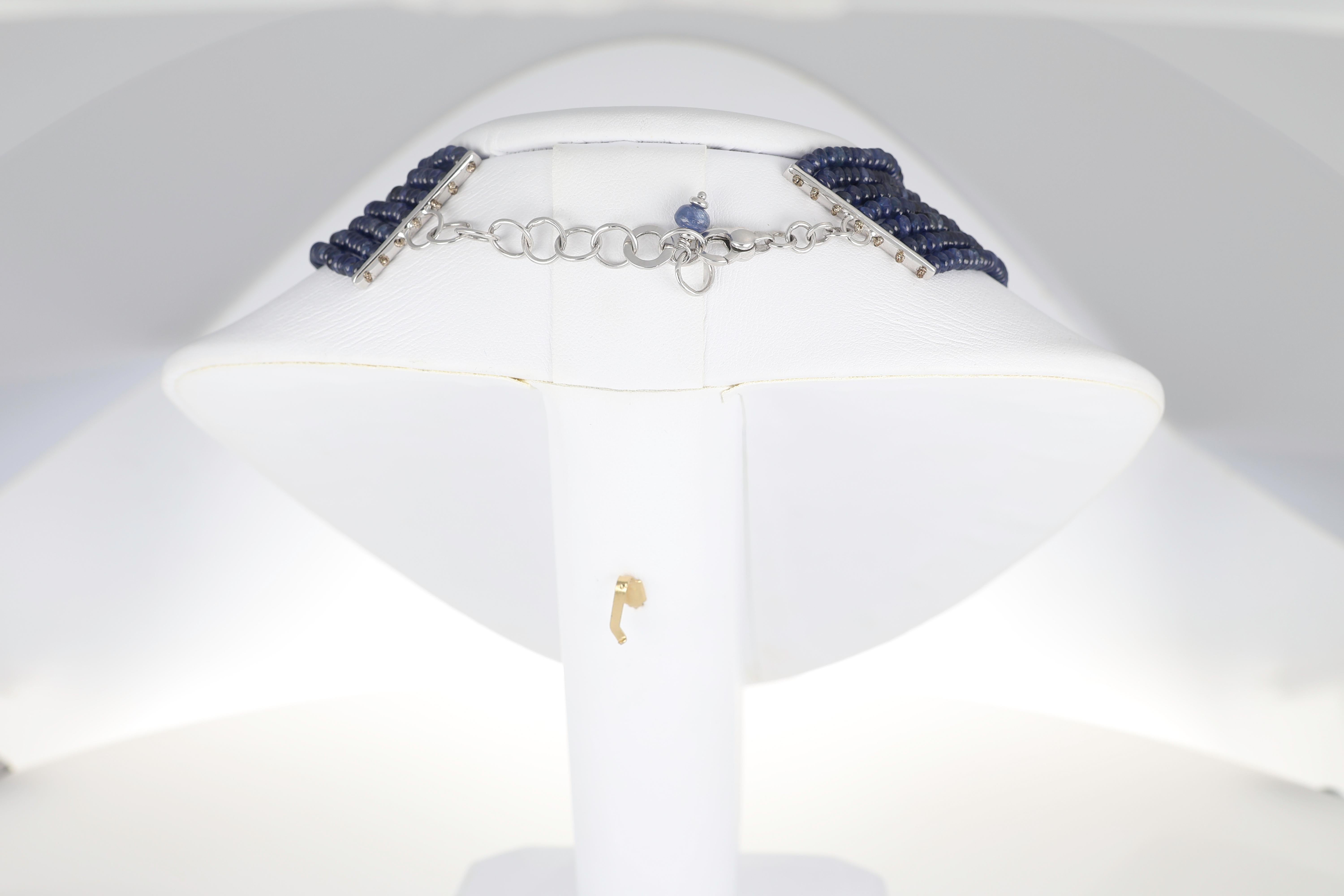 Blue Sapphire Cabochon Choker Necklace with Diamonds For Sale 2