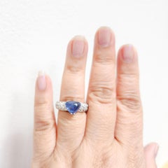 Blue Sapphire Cabochon Trillion and White Diamond Cocktail Ring in Platinum
