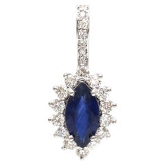 0.99ct Blue Sapphire Centerpiece Diamond 18K White Gold Pendant Necklace