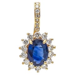 Blue Sapphire centerpiece Diamond 18K Yellow Gold Pendant Necklace