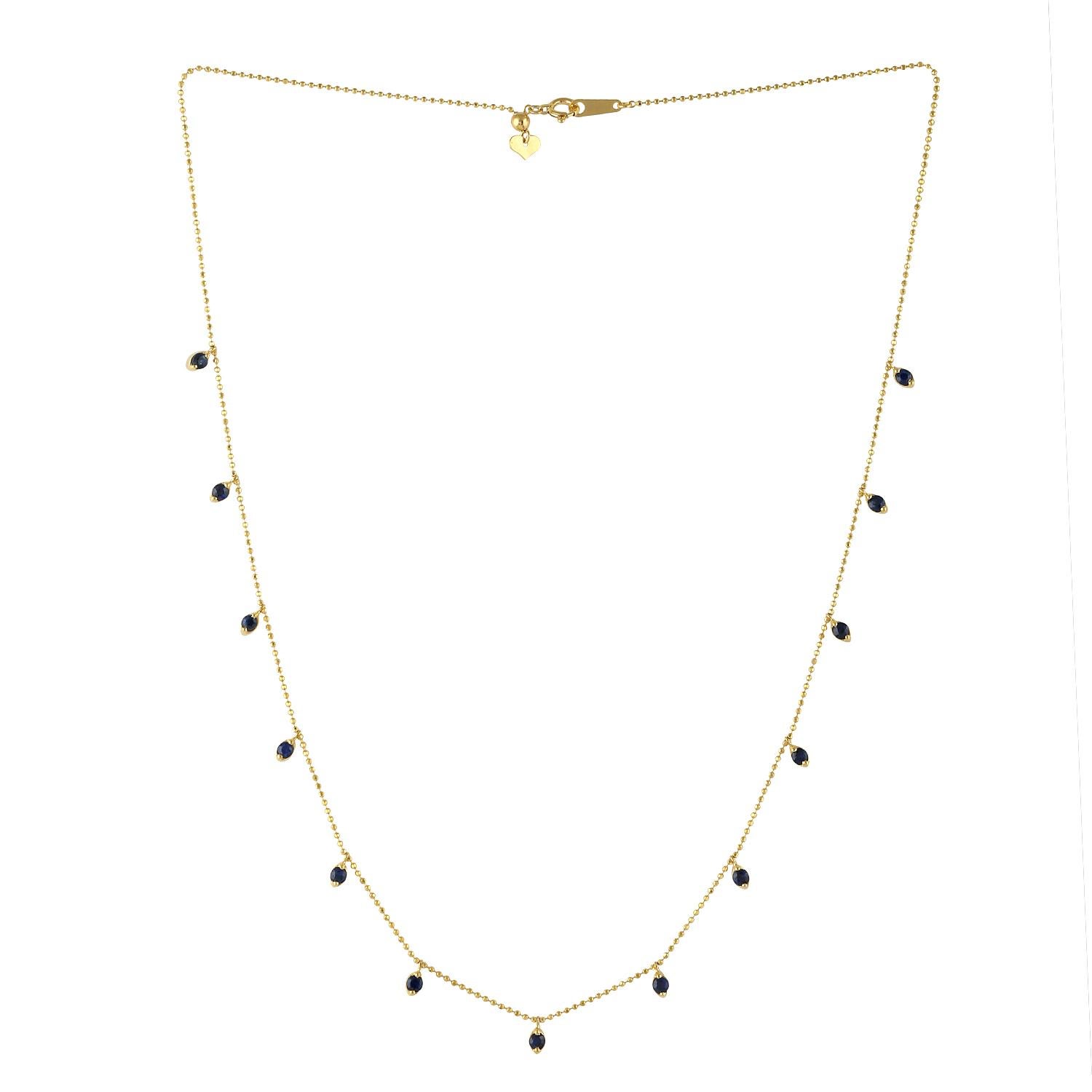 Art Deco Blue Sapphire Chain Necklace Made In 18k yellow Gold For Sale