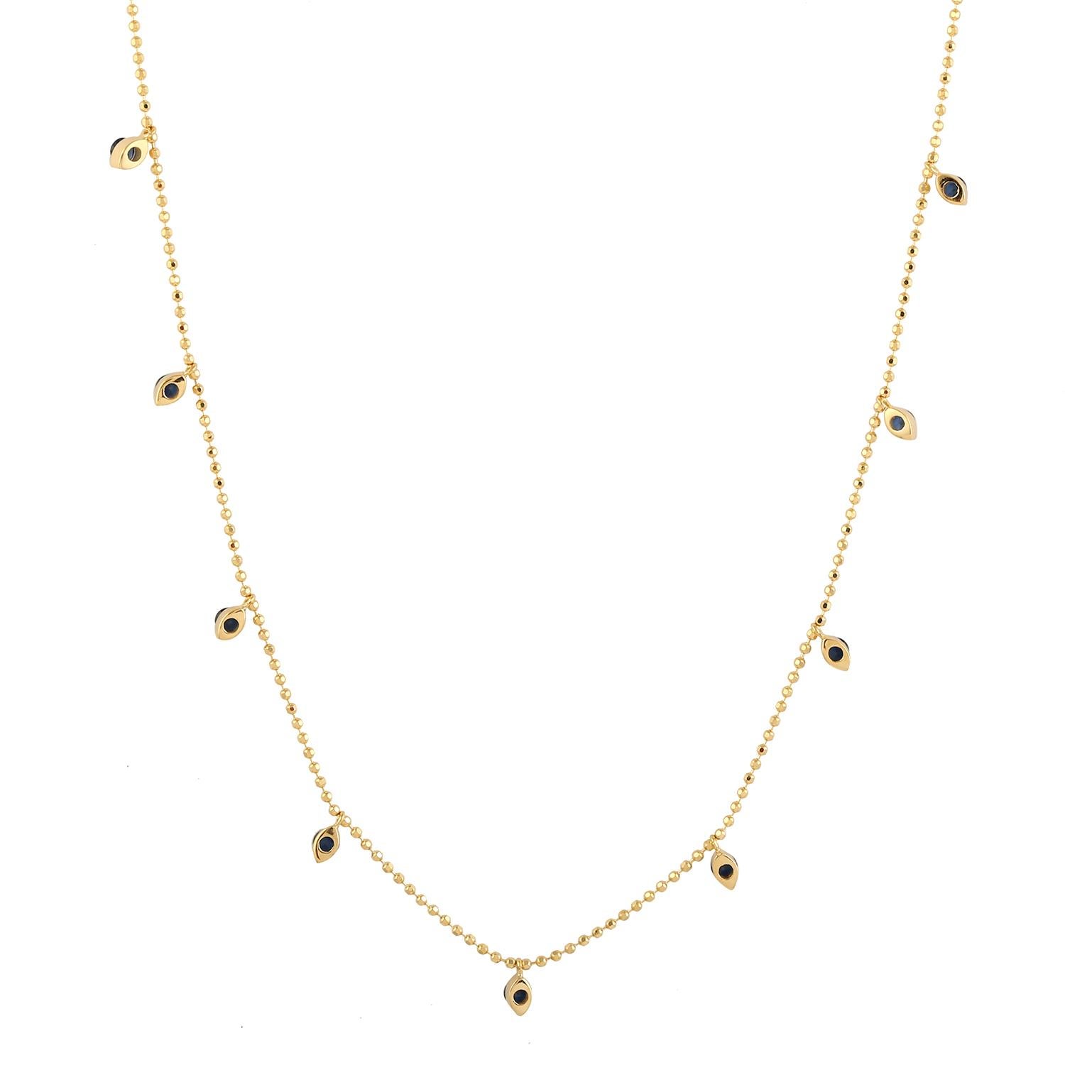 Collar De Cadena De Zafiro Azul En Oro Amarillo De 18k Artesano en venta