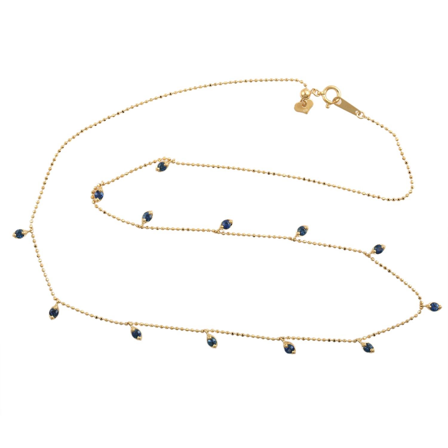 Mixed Cut Blue Sapphire Chain Necklace Made In 18k yellow Gold For Sale