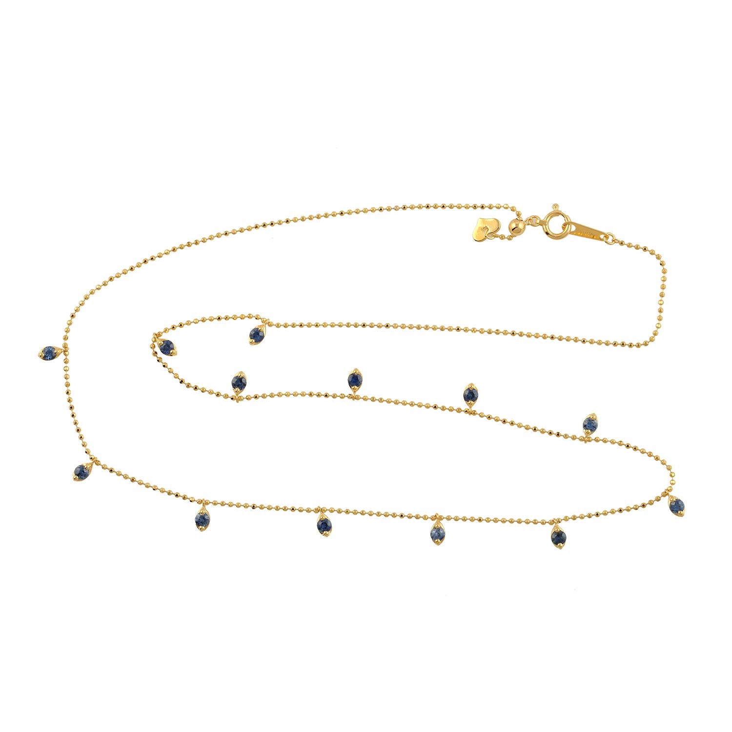 Blue Sapphire Chain Necklace Made In 18k yellow Gold In New Condition For Sale In New York, NY
