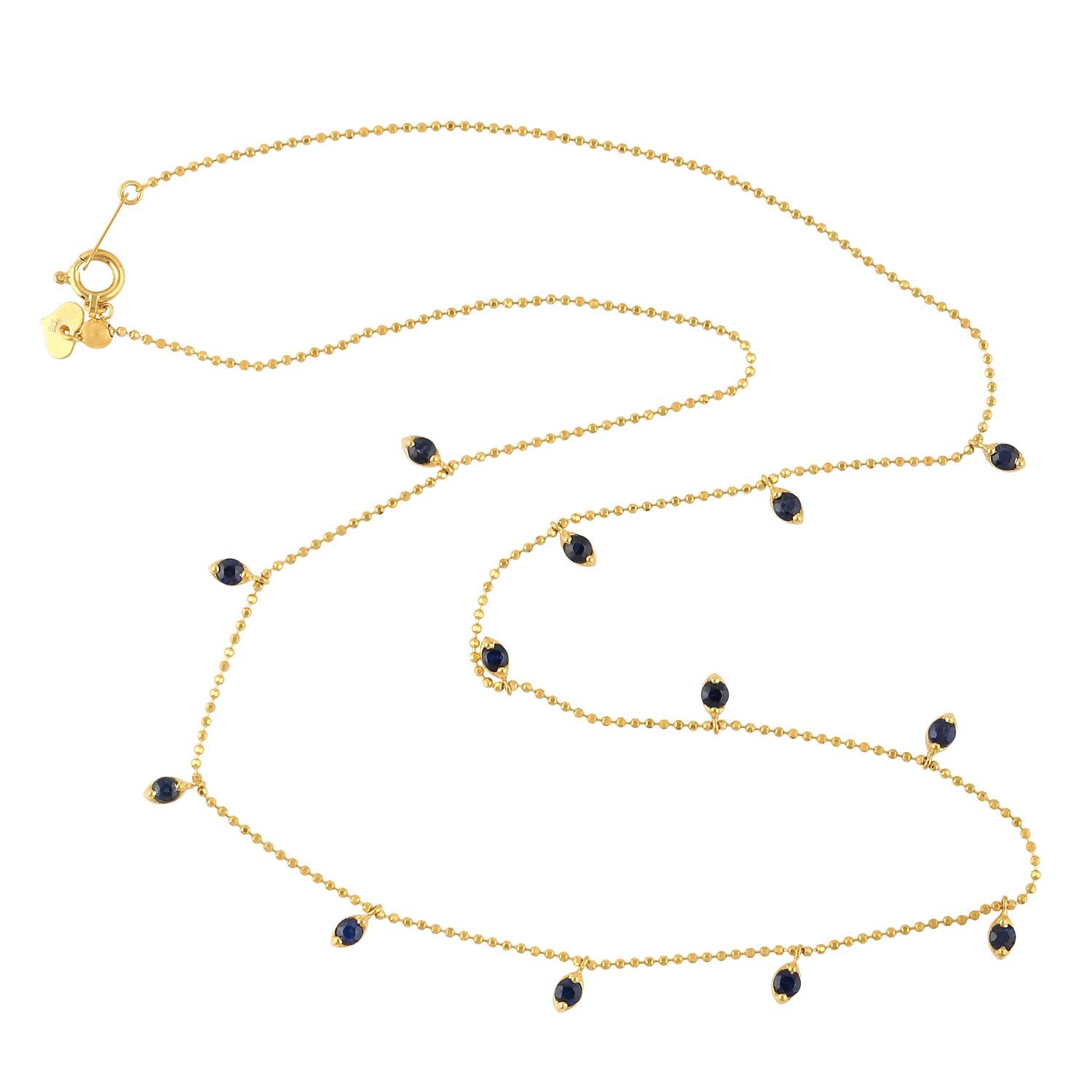 Women's Blue Sapphire Chain Necklace Made In 18k yellow Gold For Sale