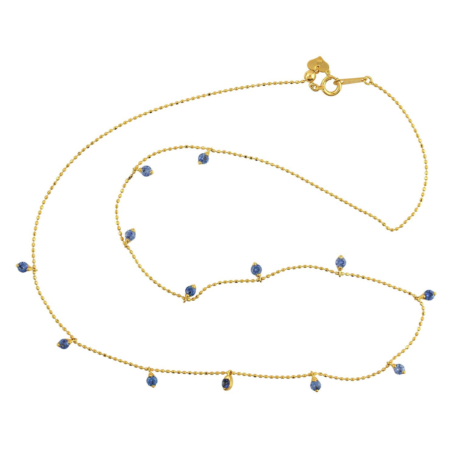 Blue Sapphire Chain Necklace Made In 18k yellow Gold For Sale 1