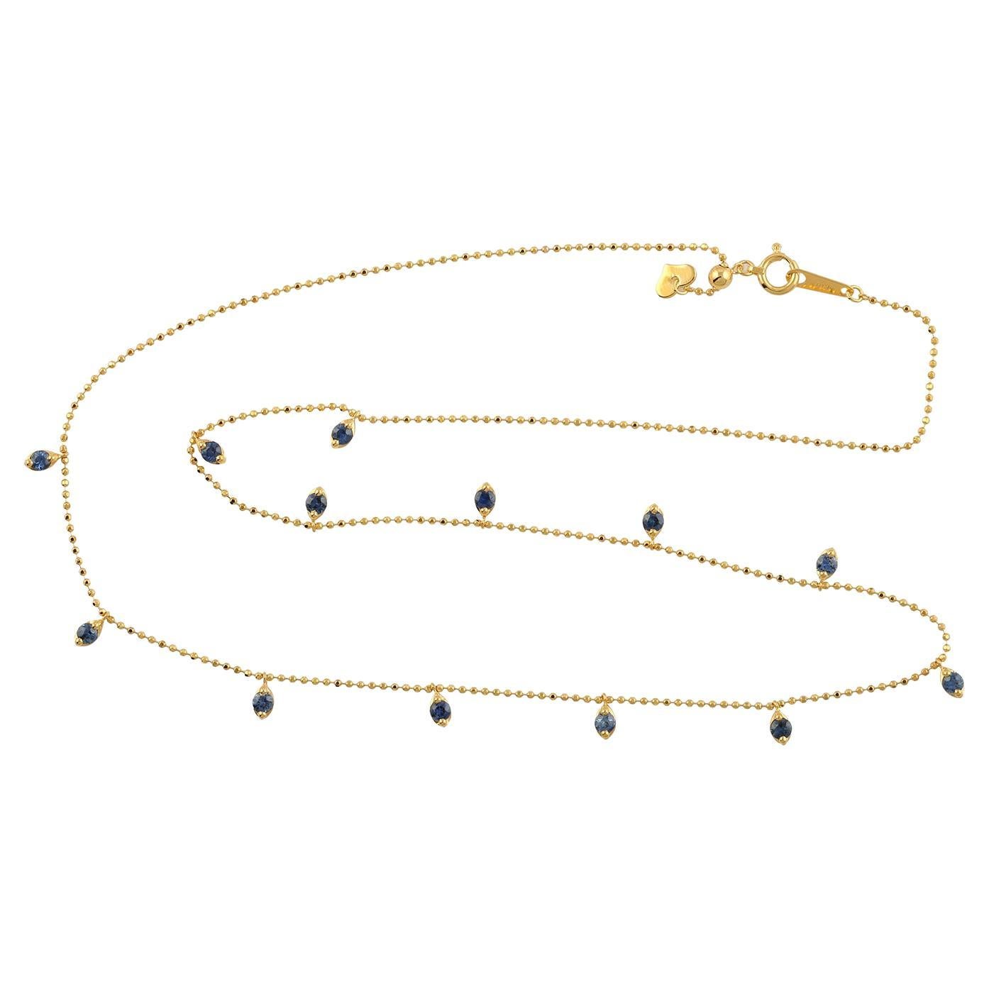 Blue Sapphire Chain Necklace Made In 18k yellow Gold