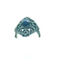 Blue Sapphire Champagne Diamonds Pave Set One of a Kind Ring