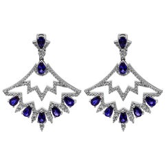 Pendientes de zafiro azul con diamantes en forma de araña