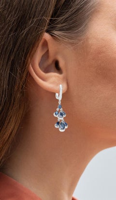 Blue Sapphire Chandelier Earrings 4.1 Carats Rhodium Plated Silver