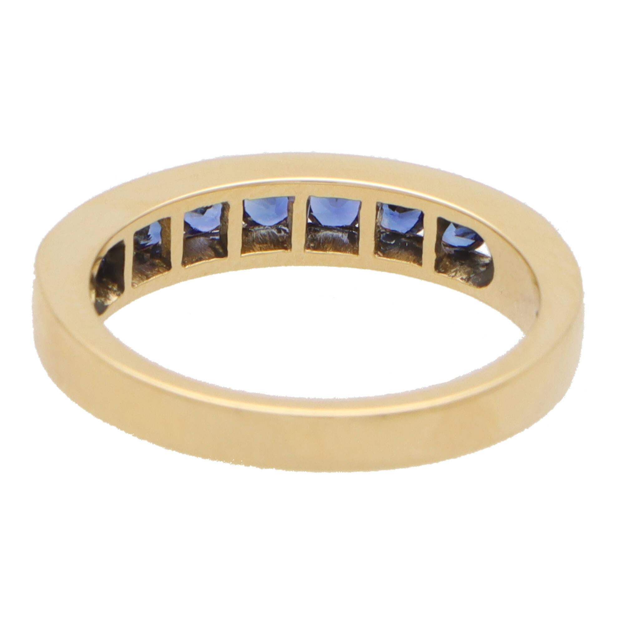 Blue Sapphire Channel Set Half Eternity Ring in 18k Yellow Gold In New Condition For Sale In London, GB