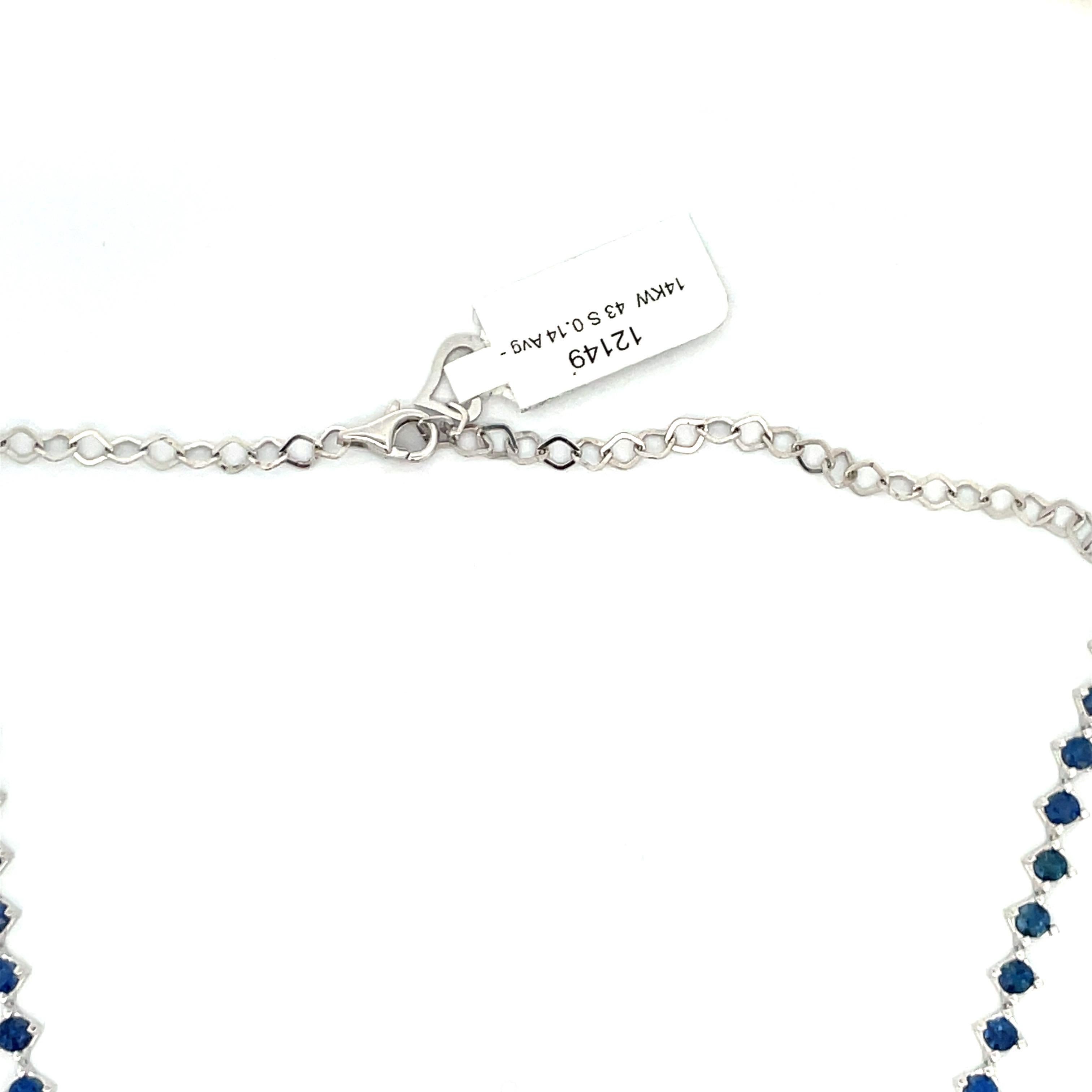 Blue Sapphire Choker Necklace & Bracelet 14 Karat White Gold 6.06 Carats 2