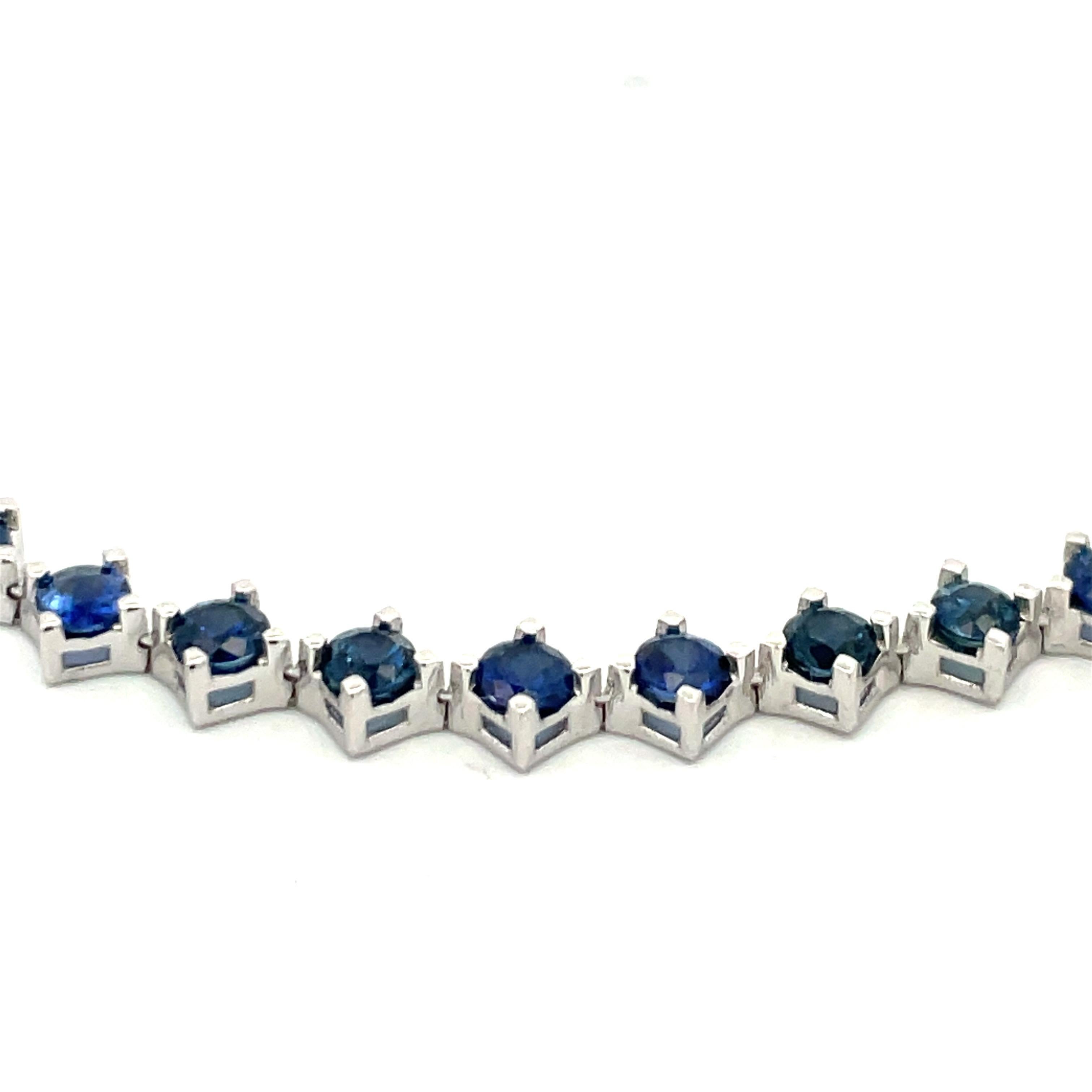 Blue Sapphire Choker Necklace & Bracelet 14 Karat White Gold 6.06 Carats 3