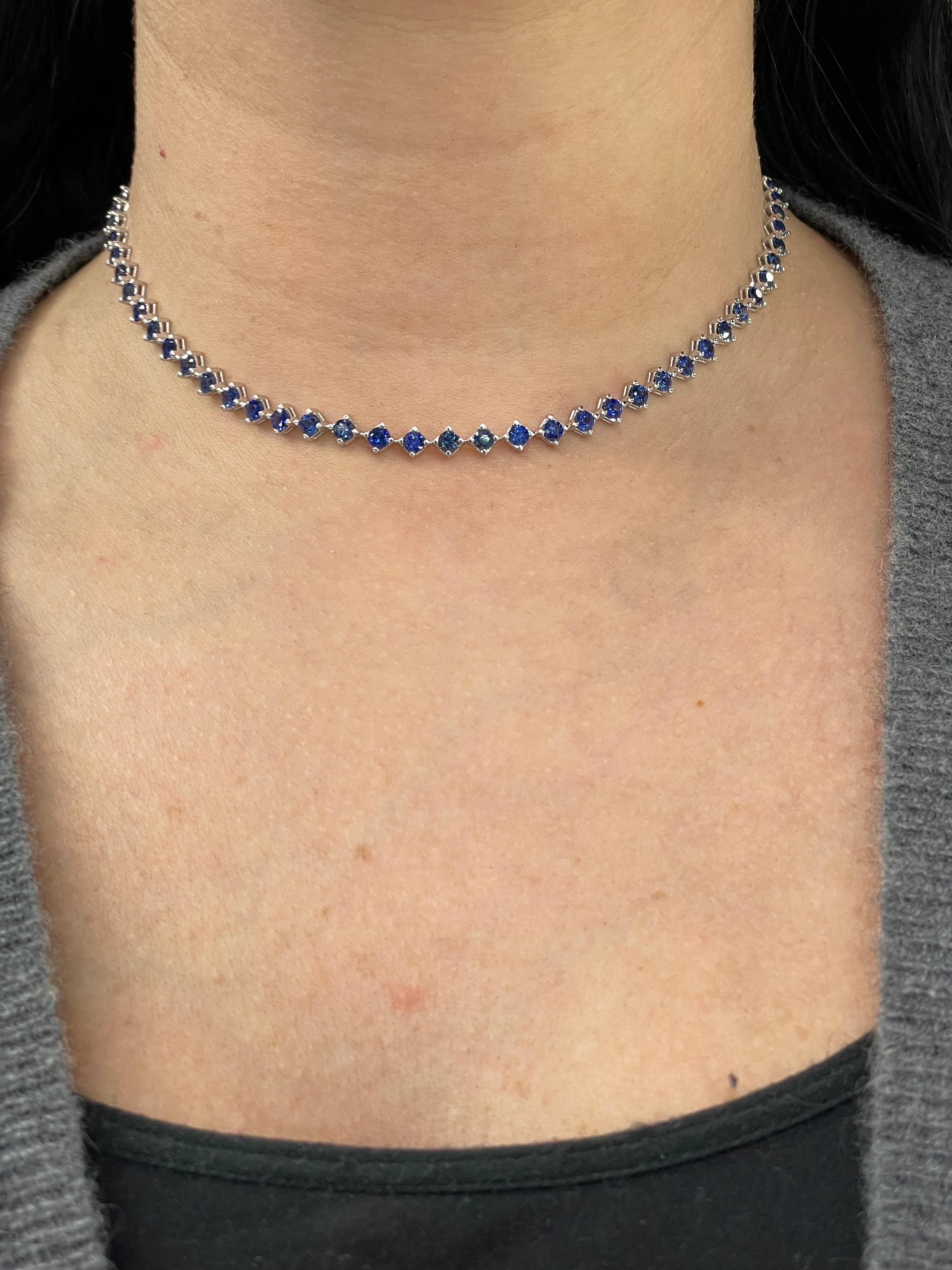 Blue Sapphire Choker Necklace & Bracelet 14 Karat White Gold 6.06 Carats 4