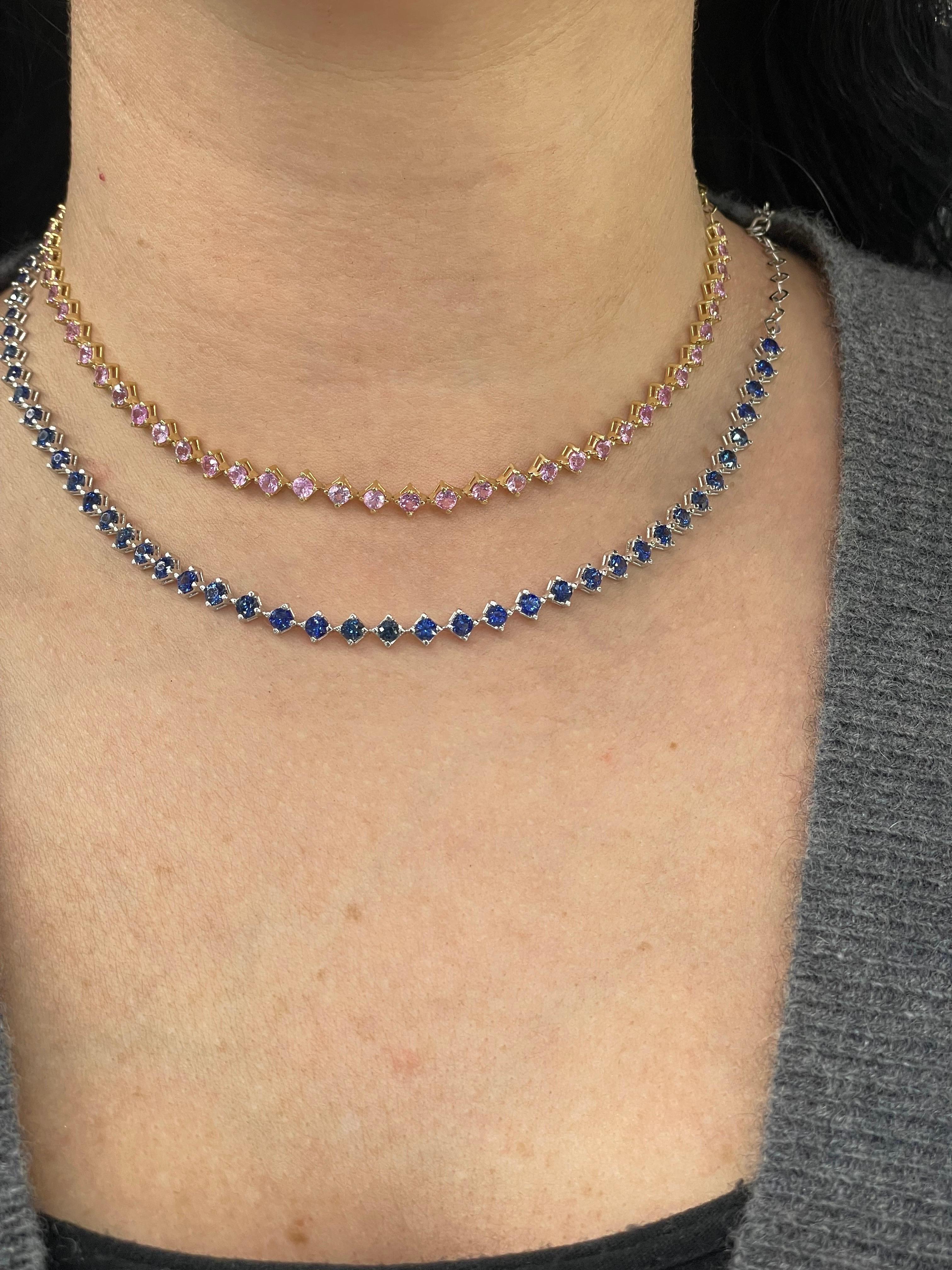 Blue Sapphire Choker Necklace & Bracelet 14 Karat White Gold 6.06 Carats 7