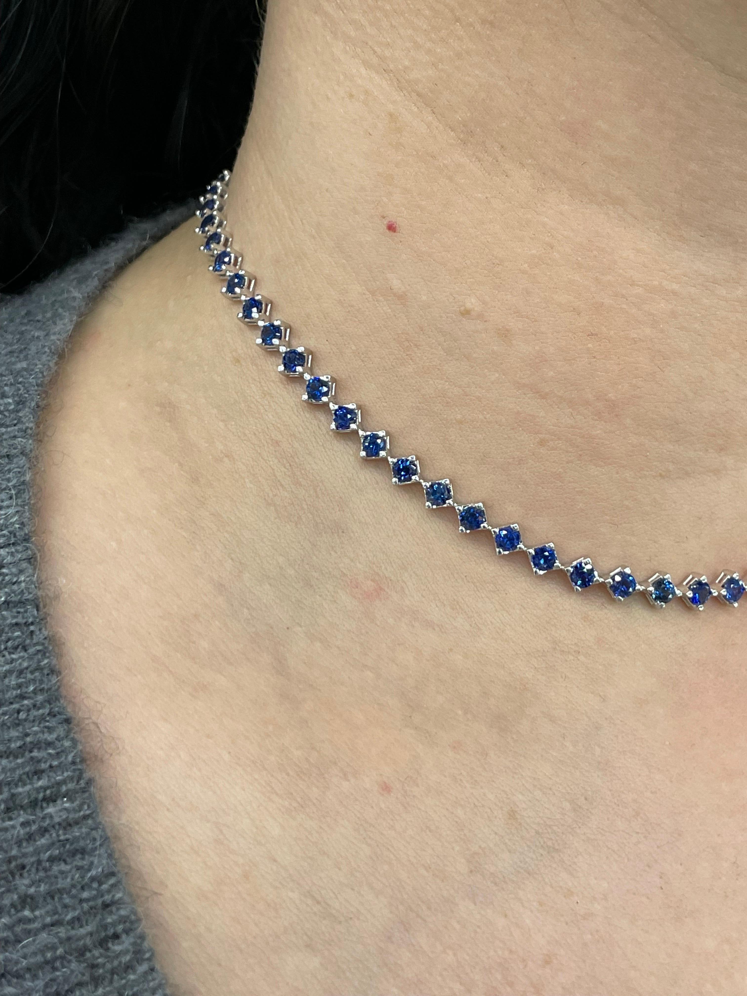 Blue Sapphire Choker Necklace & Bracelet 14 Karat White Gold 6.06 Carats 8