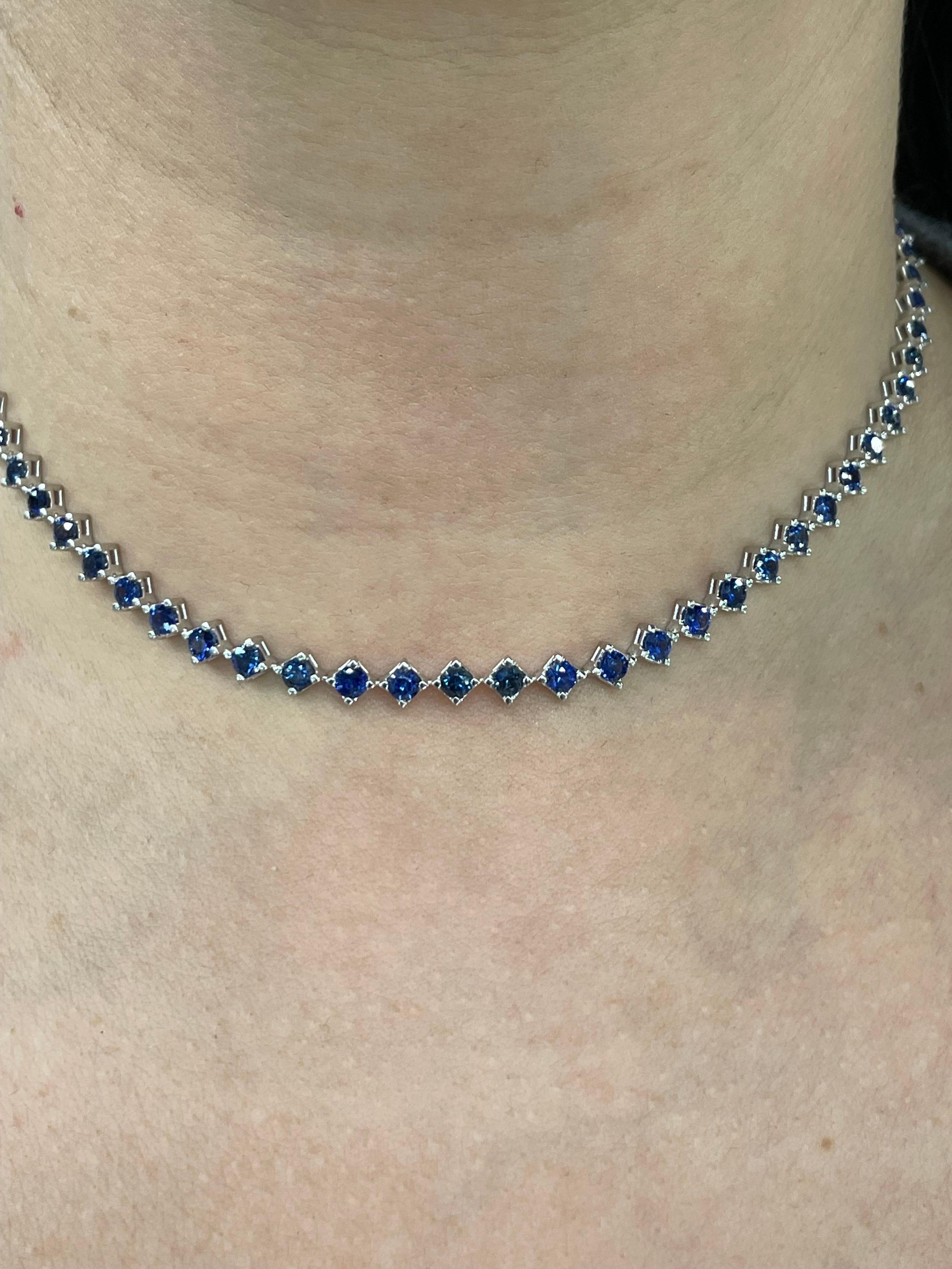 Blue Sapphire Choker Necklace & Bracelet 14 Karat White Gold 6.06 Carats 9