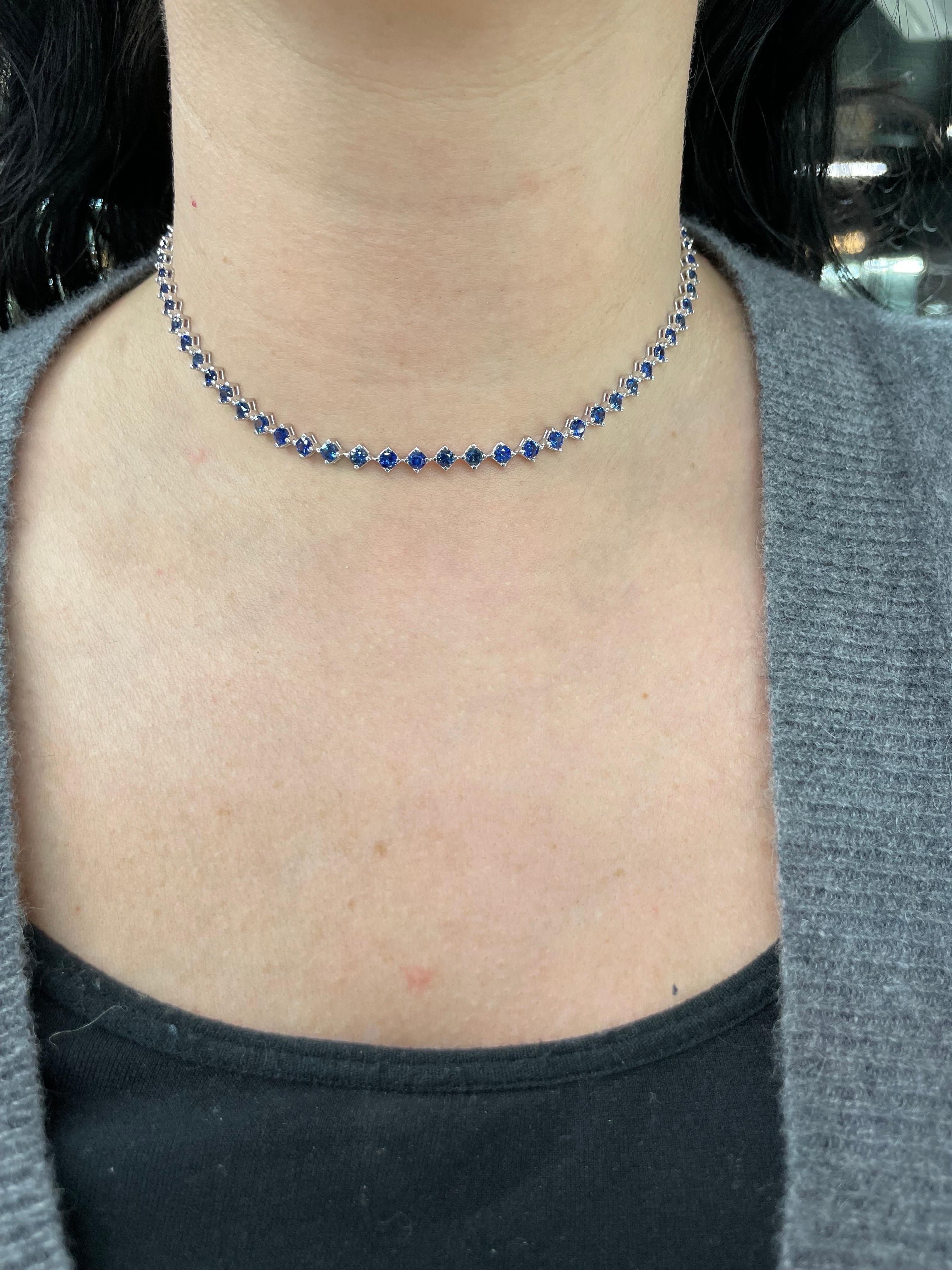 Blue Sapphire Choker Necklace & Bracelet 14 Karat White Gold 6.06 Carats 10