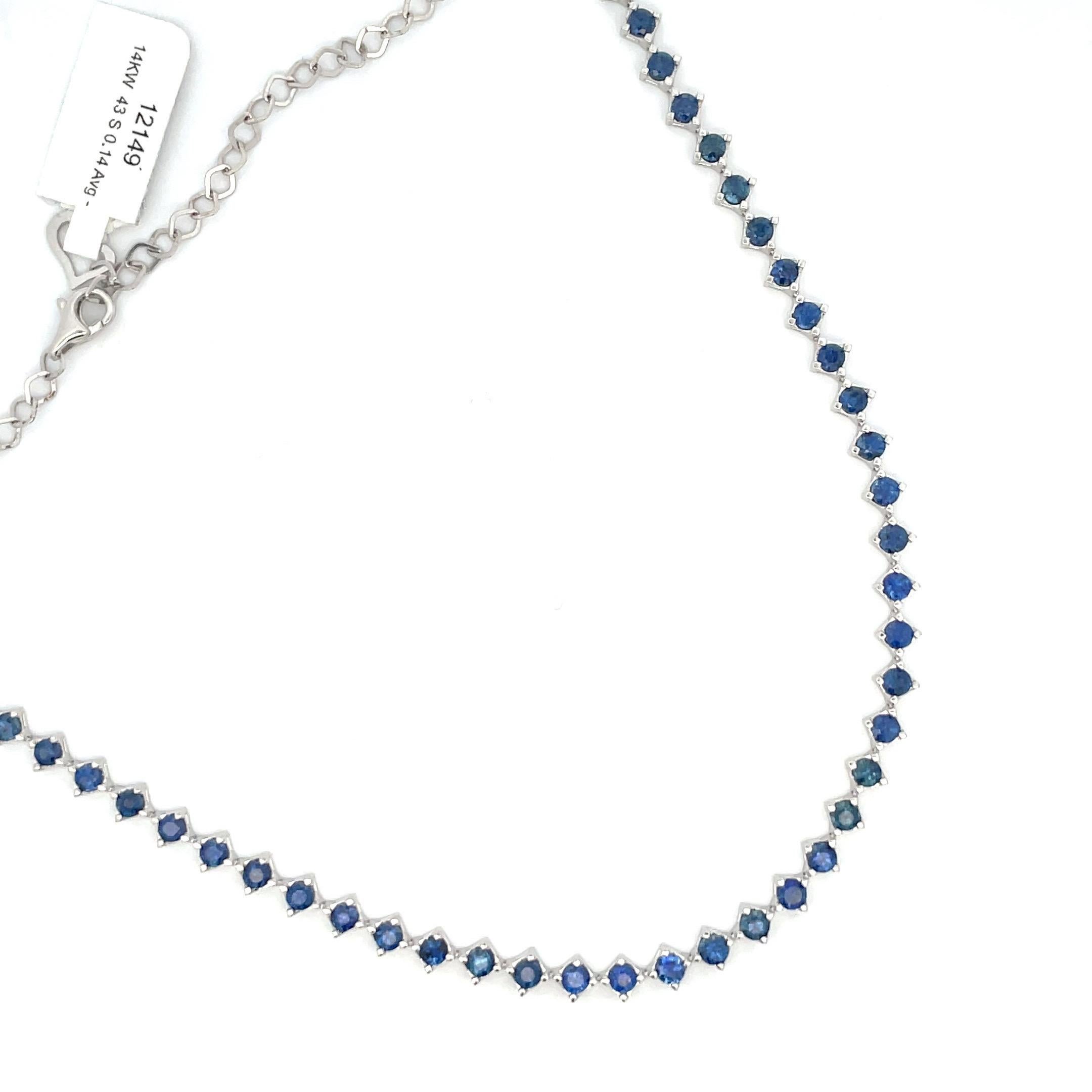 Blue Sapphire Choker Necklace & Bracelet 14 Karat White Gold 6.06 Carats In New Condition In New York, NY