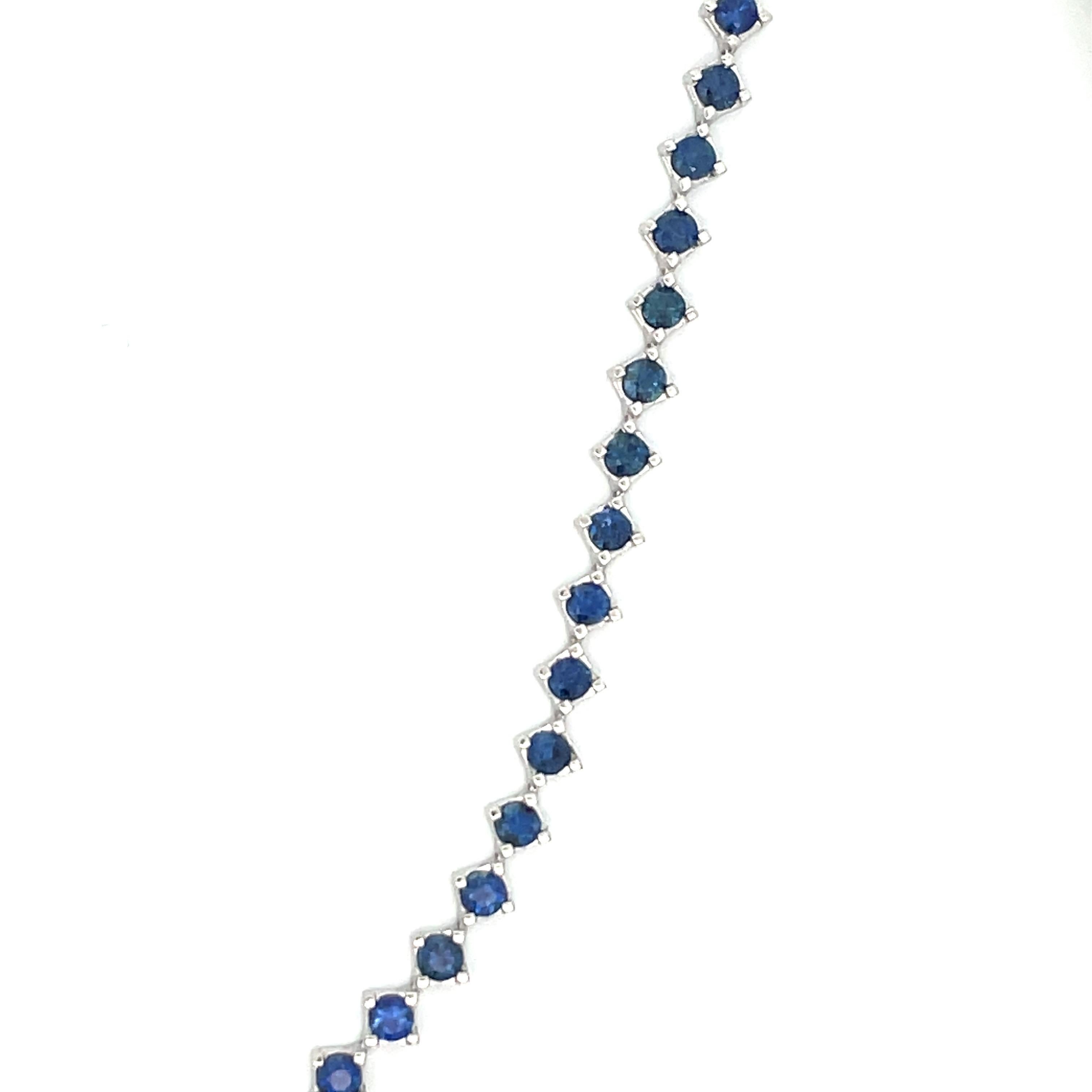 Women's Blue Sapphire Choker Necklace & Bracelet 14 Karat White Gold 6.06 Carats