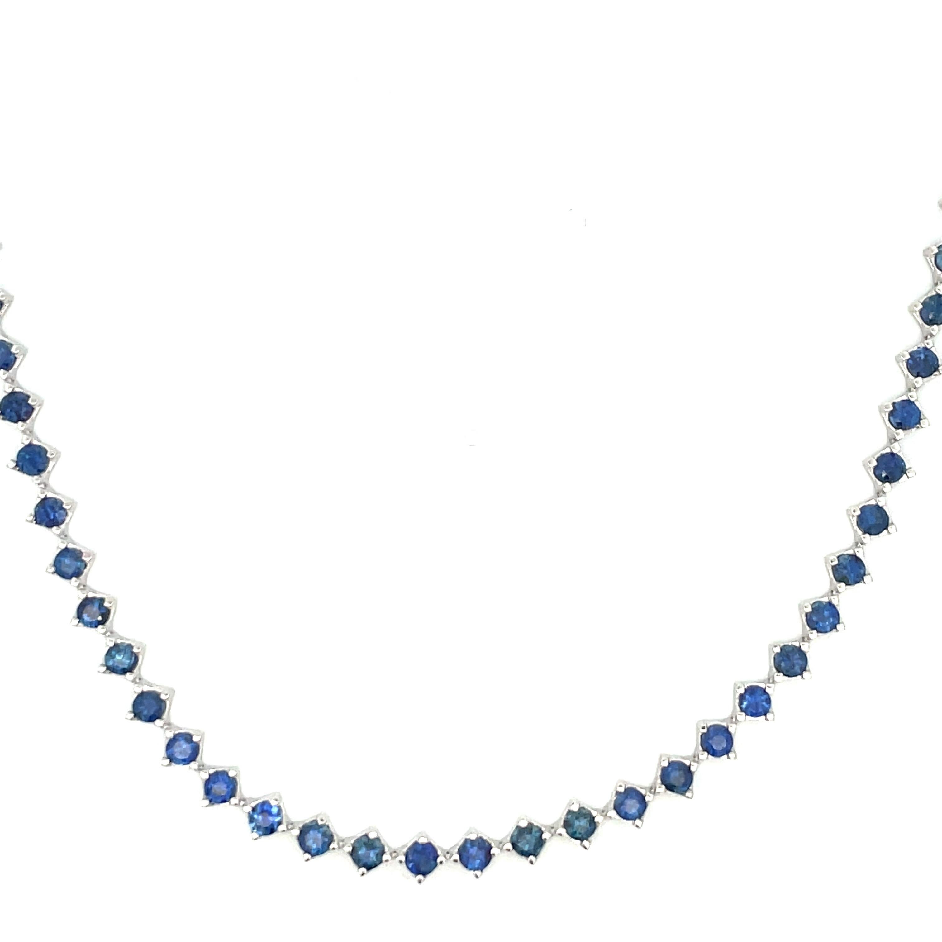 Blue Sapphire Choker Necklace & Bracelet 14 Karat White Gold 6.06 Carats 1