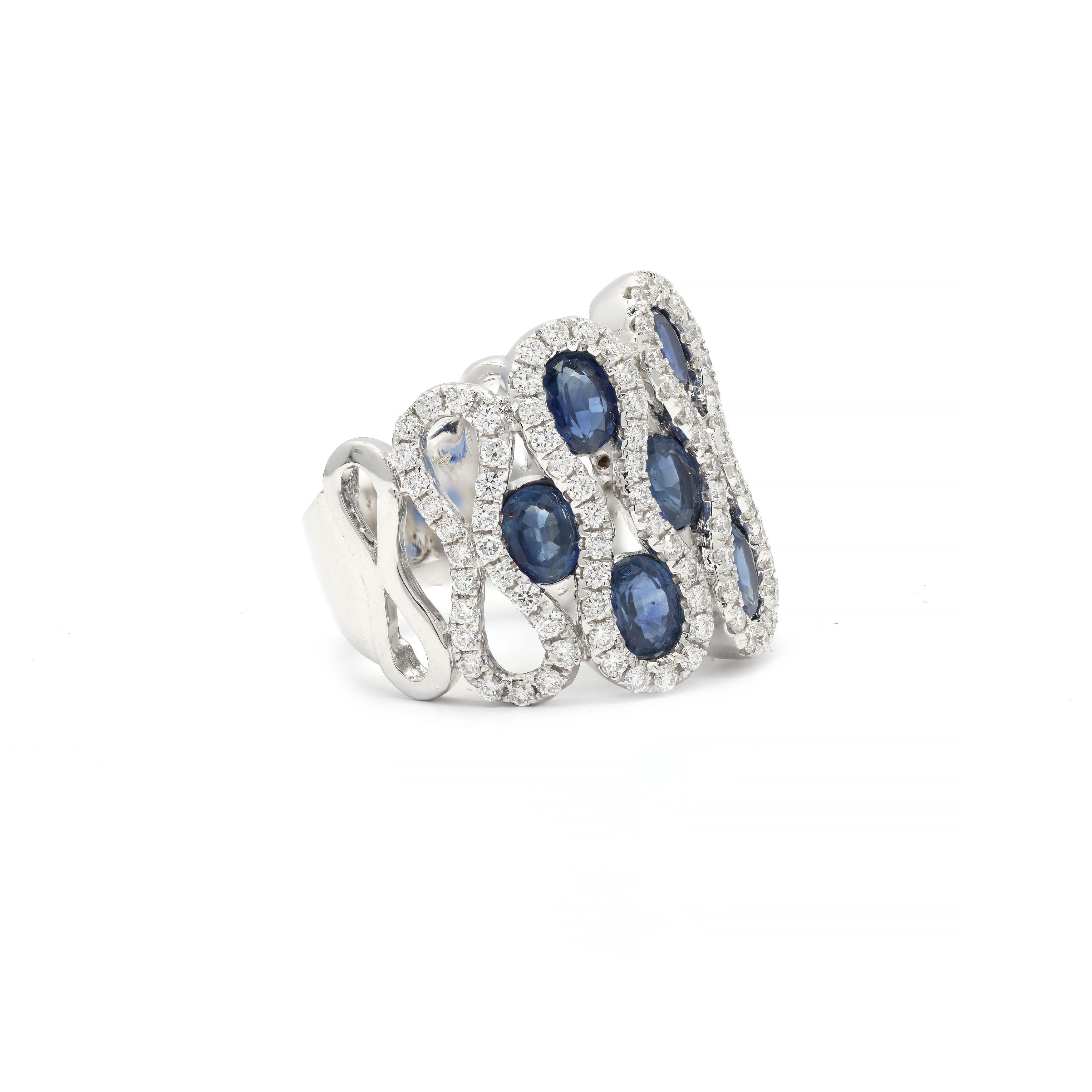 For Sale:  Blue Sapphire Cluster Diamond Ring in 14K White Gold  3