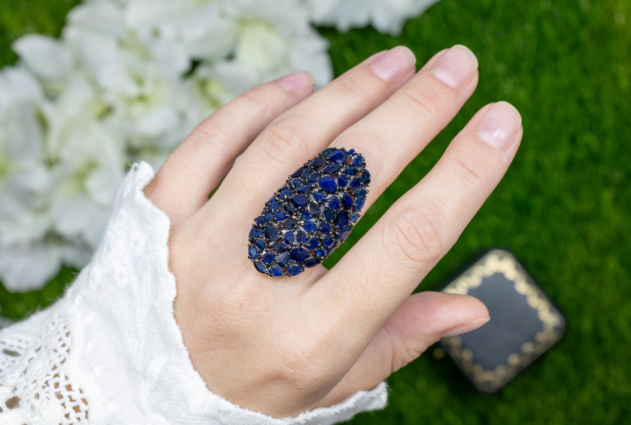 Taille mixte Bague grappe de saphirs bleus 9,2 carats en vente