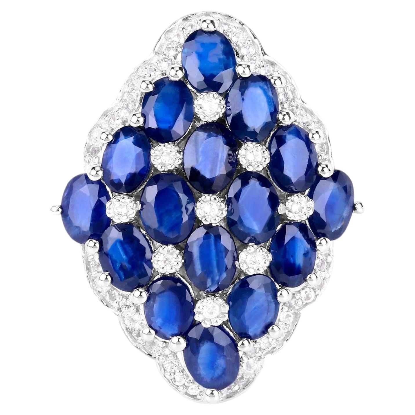 Blauer Saphir Cluster-Ring Weißer Zirkon 3,49 Karat